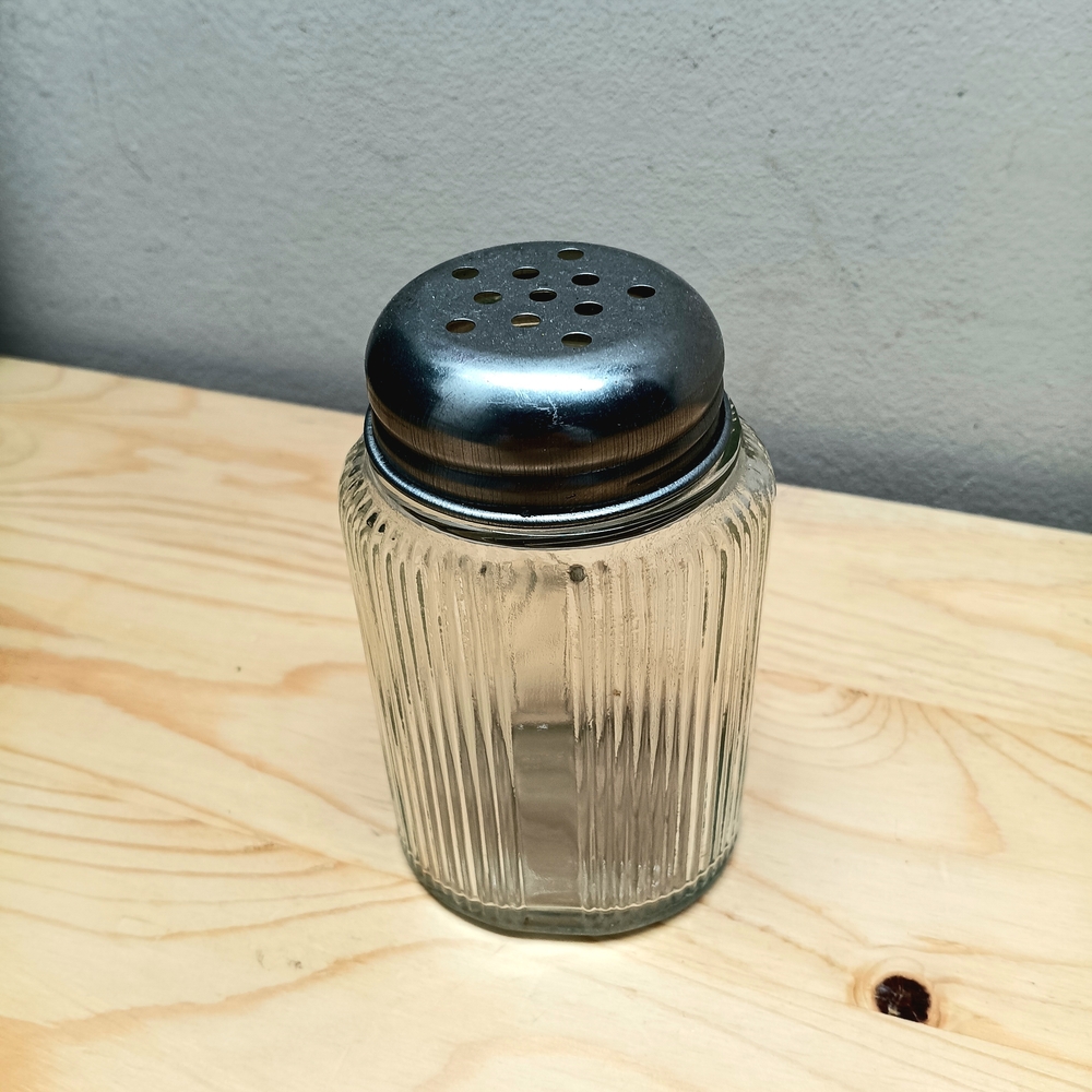 Ribbed Glass Shaker with Silver Lid